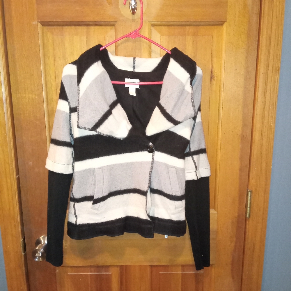 Chicos black white gray wool sweater jacket size S
